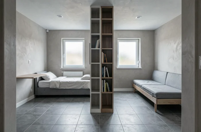 Comparaison visuelle des espaces d'un T1 et d'un T1 bis dans un appartement moderne