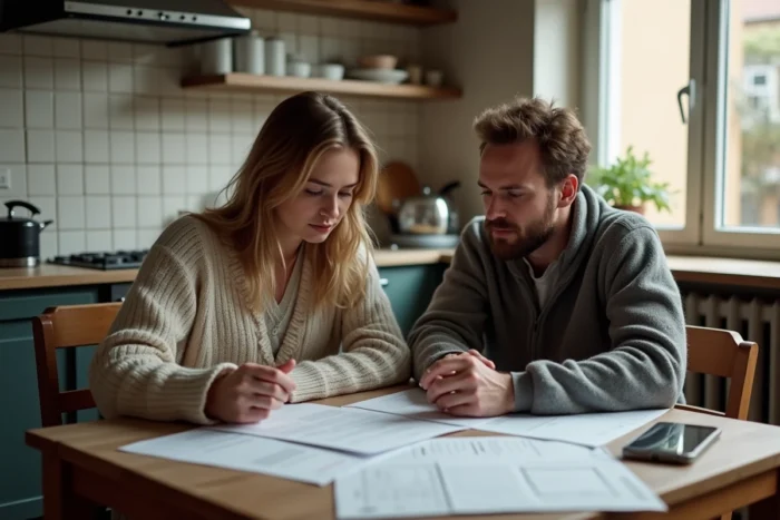 Couple étudiant des documents de location pour trouver un loyer abordable en France à moins de 500 euros