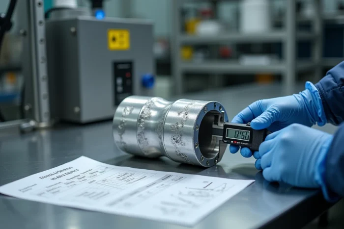 Cylindre en aluminium écrasé par la pression des grandes profondeurs sous-marines analysé dans un laboratoire de recherche matériaux